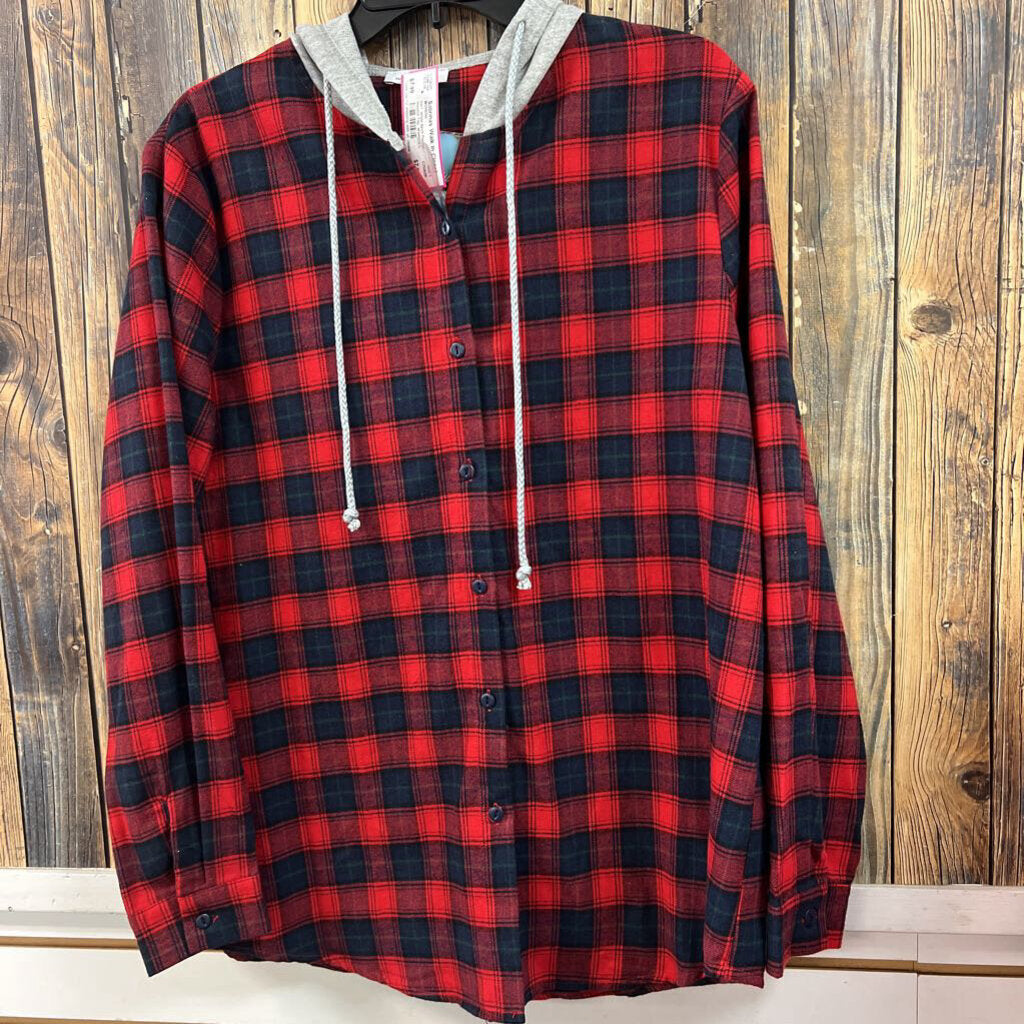 NWT White Birch Flannel Hooded Top, Womens L