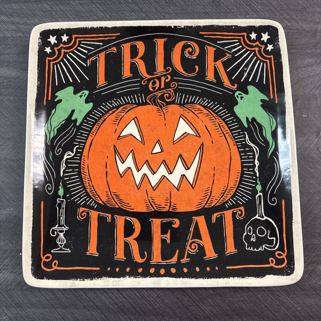Trick or Treat Ceramic Tray - NO SHIP - 9x9