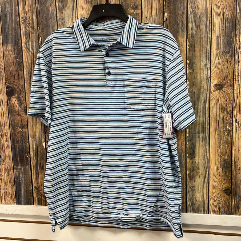 Patagonia Blue Striped Polo, Mens L