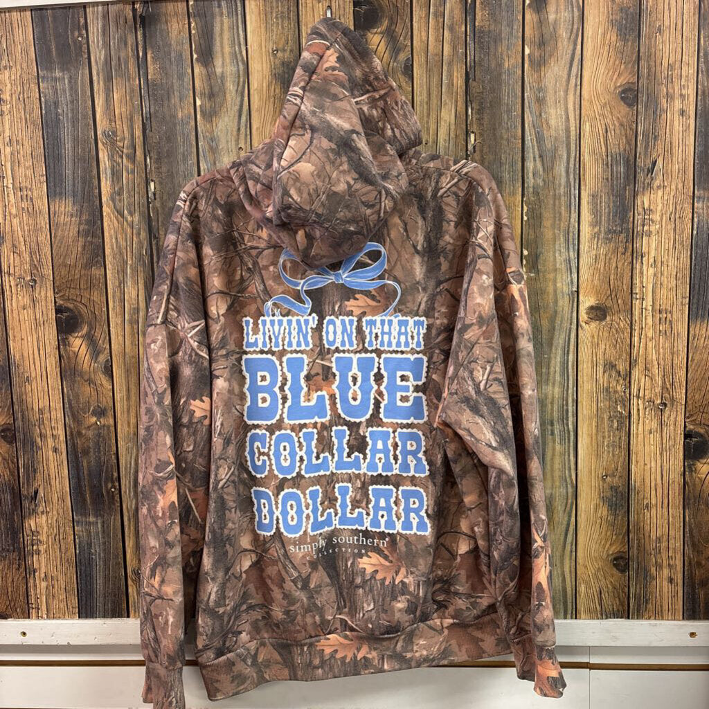 Simply Southern Blue Collar Dollar Hoodie, Womens XL