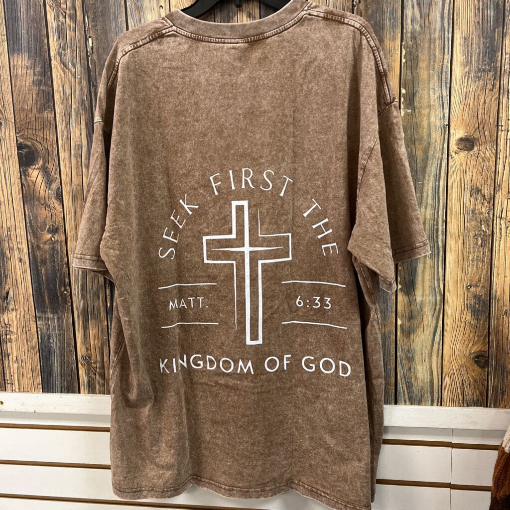 Brown Acid Wash Kingdom of God Tee, Adult 2X