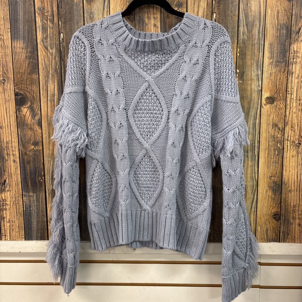 Pink Lily Blue Crochet Fringe Sweater, Womens S