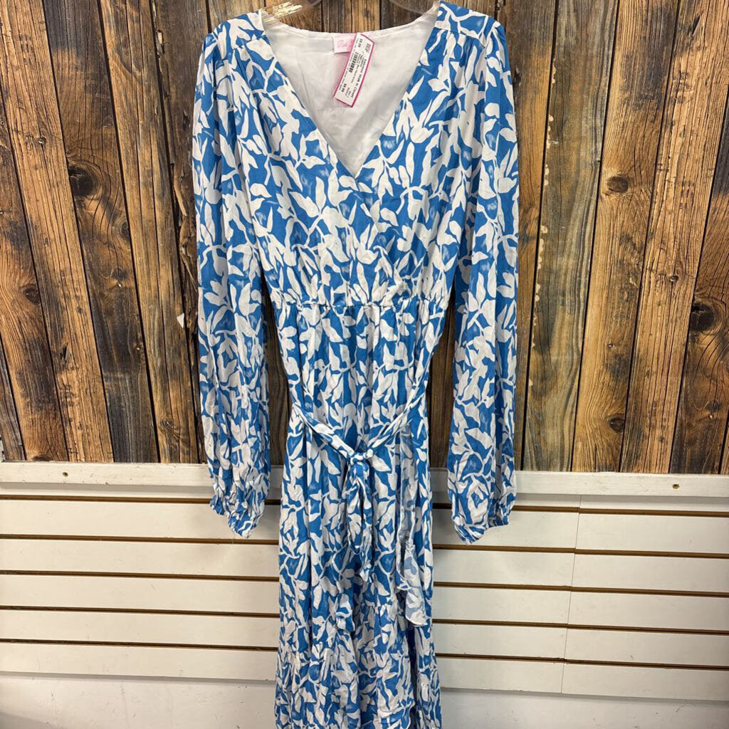 Pink Lily Blue Floral Dress, Womens L