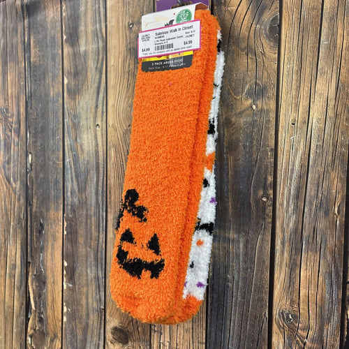 2 PK Plush Halloween Socks, Womens 9-11
