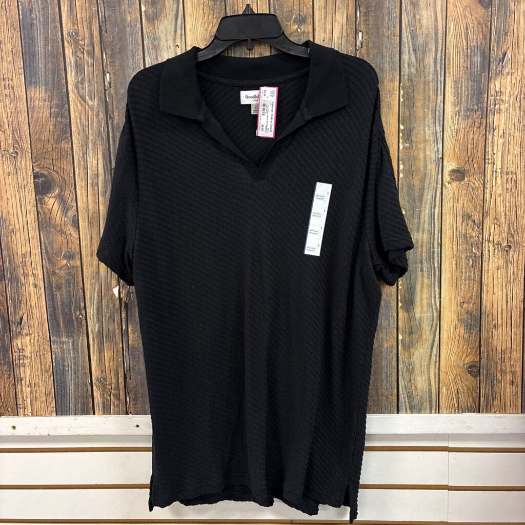 NWT Goodfellow Black Waffle Knit Polo, Mens L