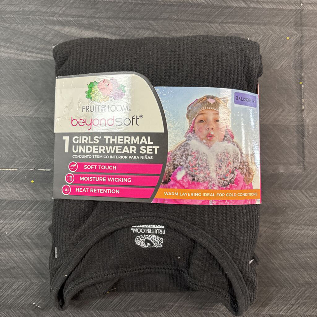 NWT Black Thermal Underwear Set, Girls 2XL
