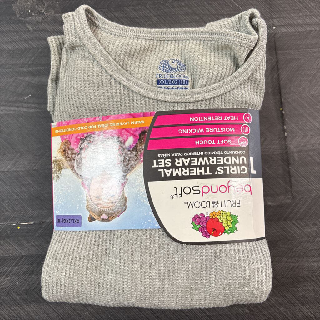 NWT Grey Thermal Underwear Set, Girls 2XL