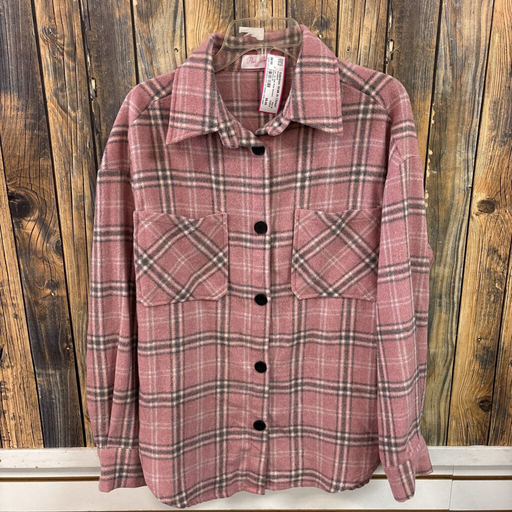 Pink Lily Pink Plaid Shacket, Womens M