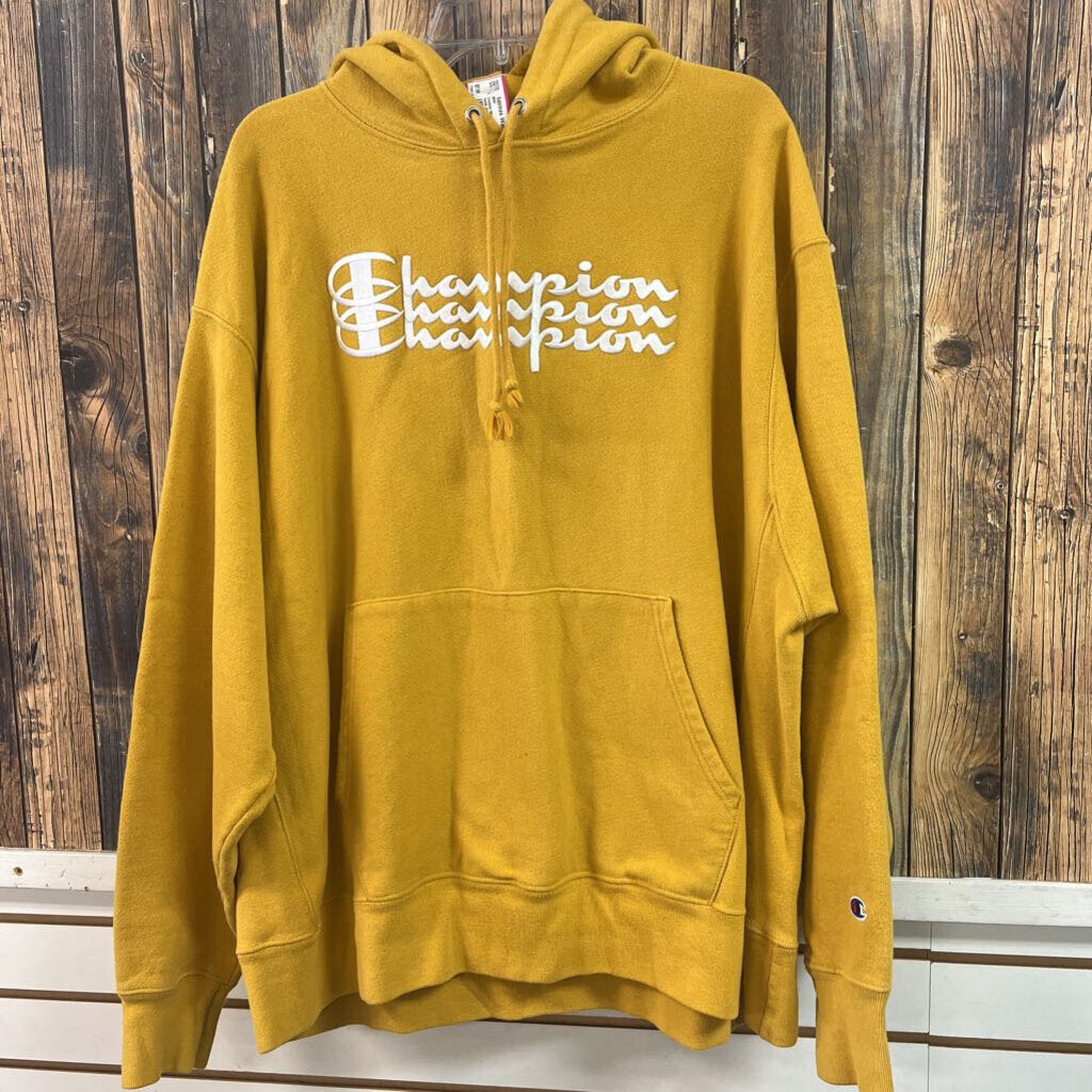Champion Mustard Colored Hoodie, Mens 2X