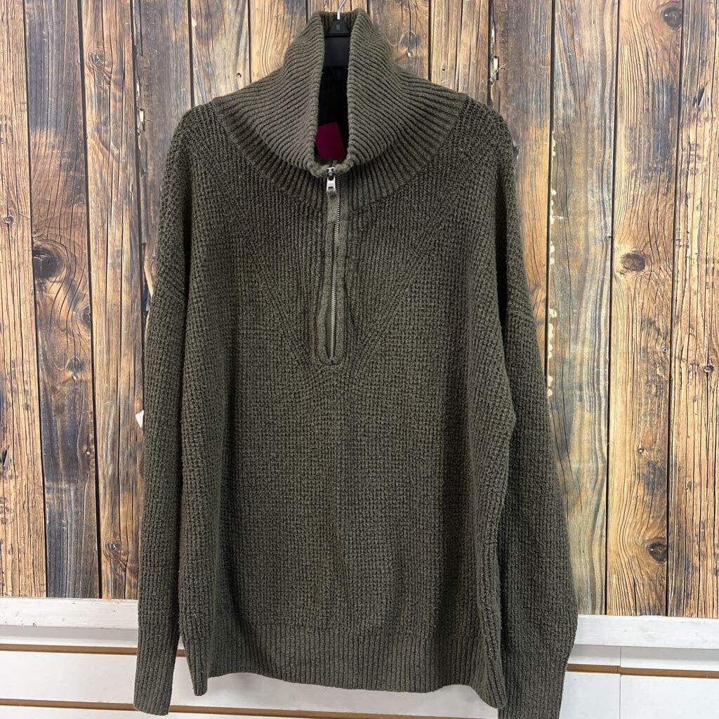 Aerie Olive Ribbed Pullover, Women's S (Oversized)