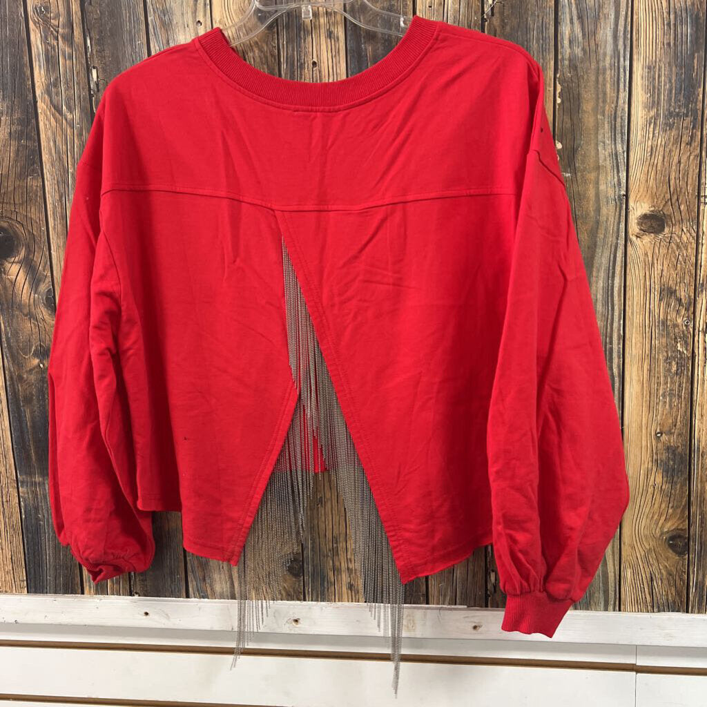 NWT Red Fringe/Rhinestone Top, Womens S
