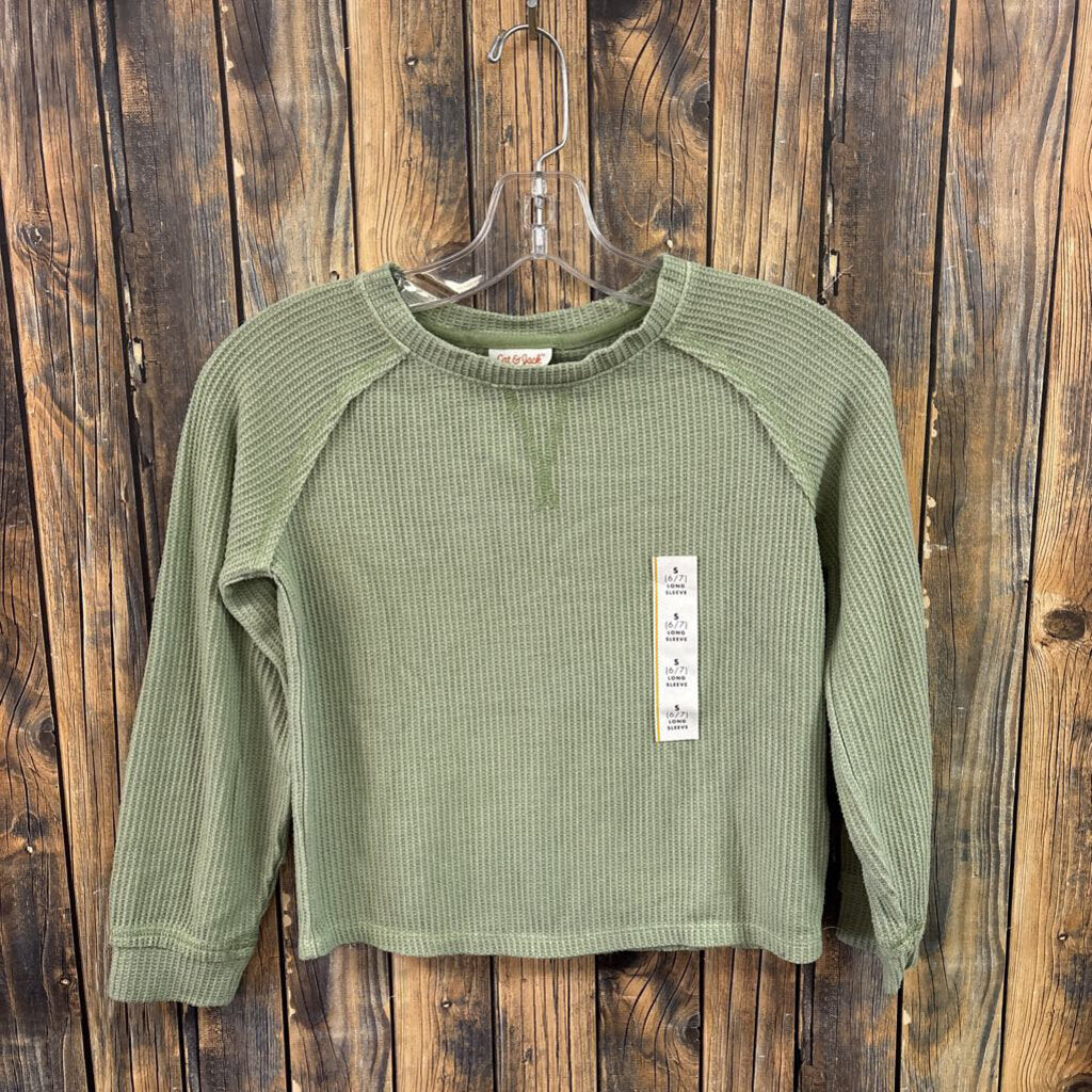NWT Cat & Jack Waffle Knit Green Top, Girls 6/7