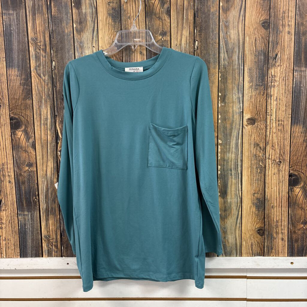 Zenana Teal Pocket Top, Womens S