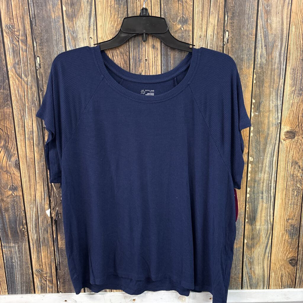Offline by Aerie Blue Ribbed Top, Womens 2X