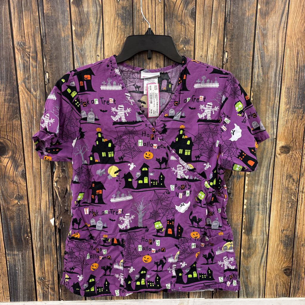 Halloween Scrub Top (2), Womens S
