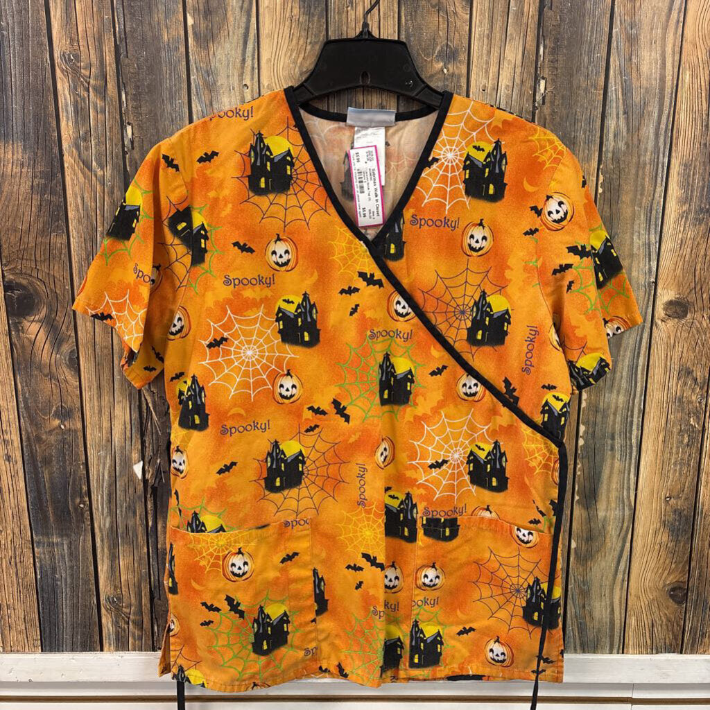 Halloween Scrub Top (3), Womens S