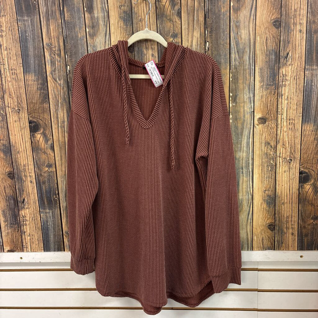 Rust Ribbed Hoodie, Women's 1X