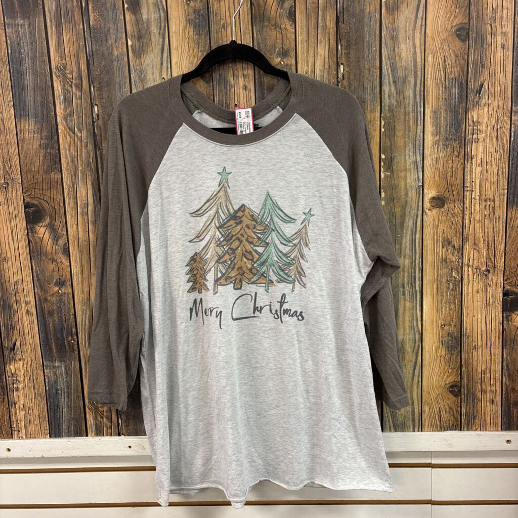 Merry Christmas Henley Top, Womens 2X