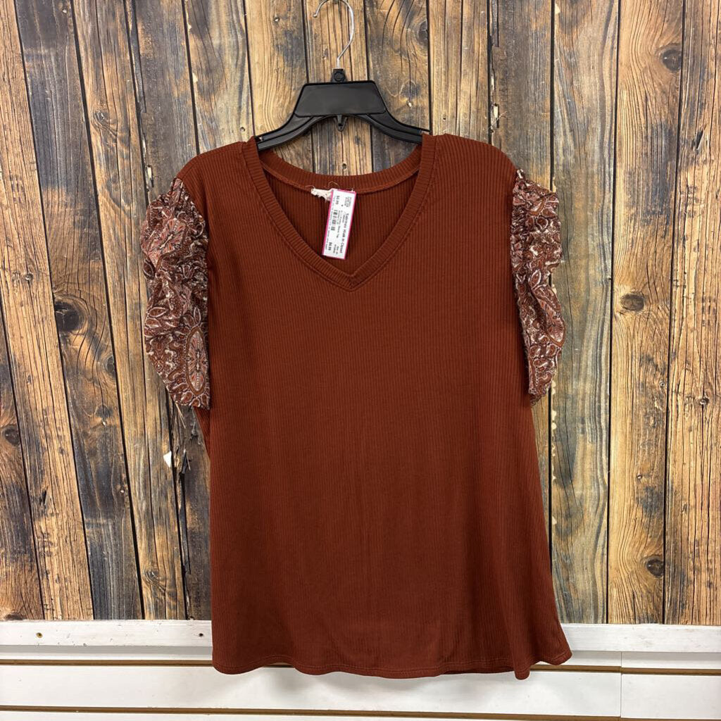Rust Paisley Sleeve Top, Women's 2X