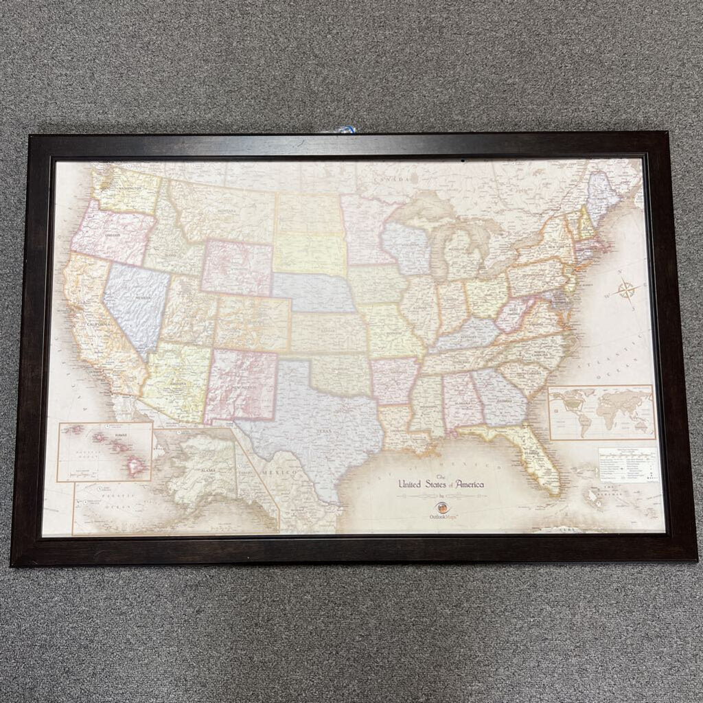 US Map Framed, No Shipping 35x23in