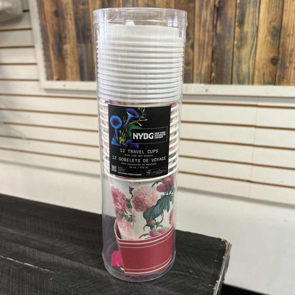NWT 12 Floral Travel Cups w/ Lids
