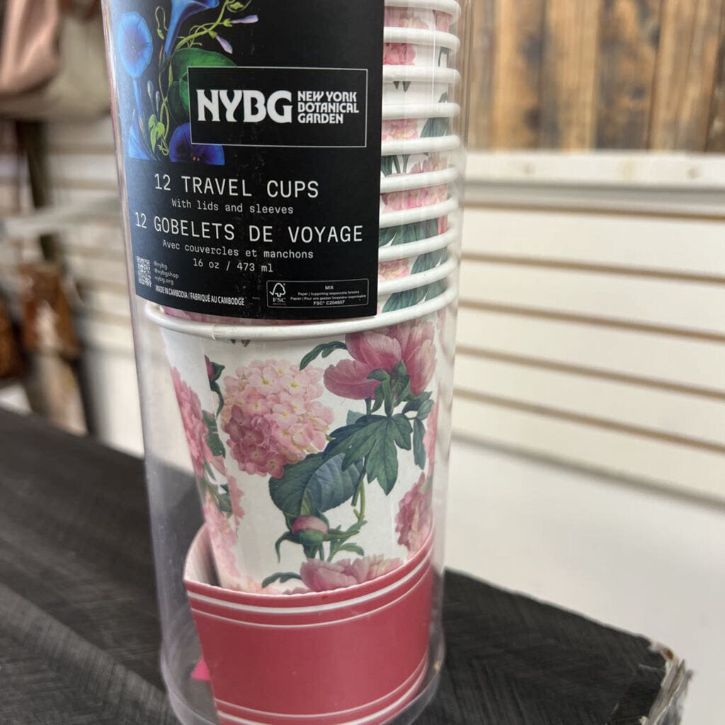 NWT 12 Floral Travel Cups w/ Lids