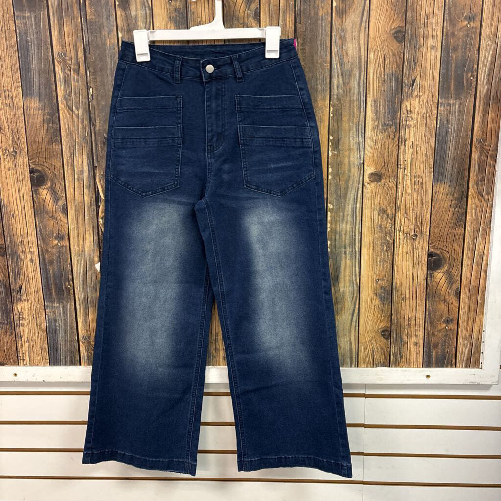 Dark Wash Wide Leg Pocket Jeans, Womens L