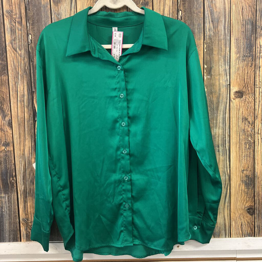 Zenana Green Silky Top, Womens XL