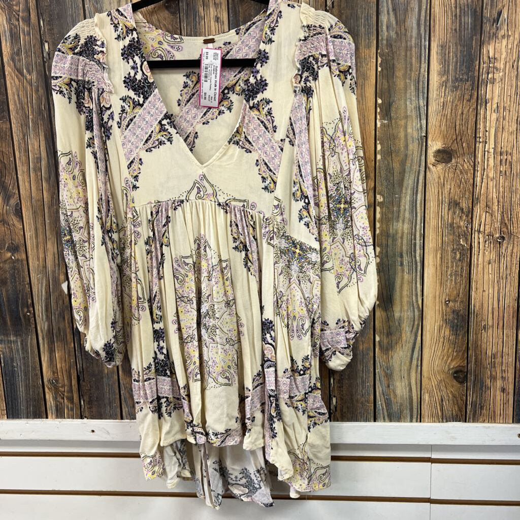 Free People Cream Paisley Top, Womens S