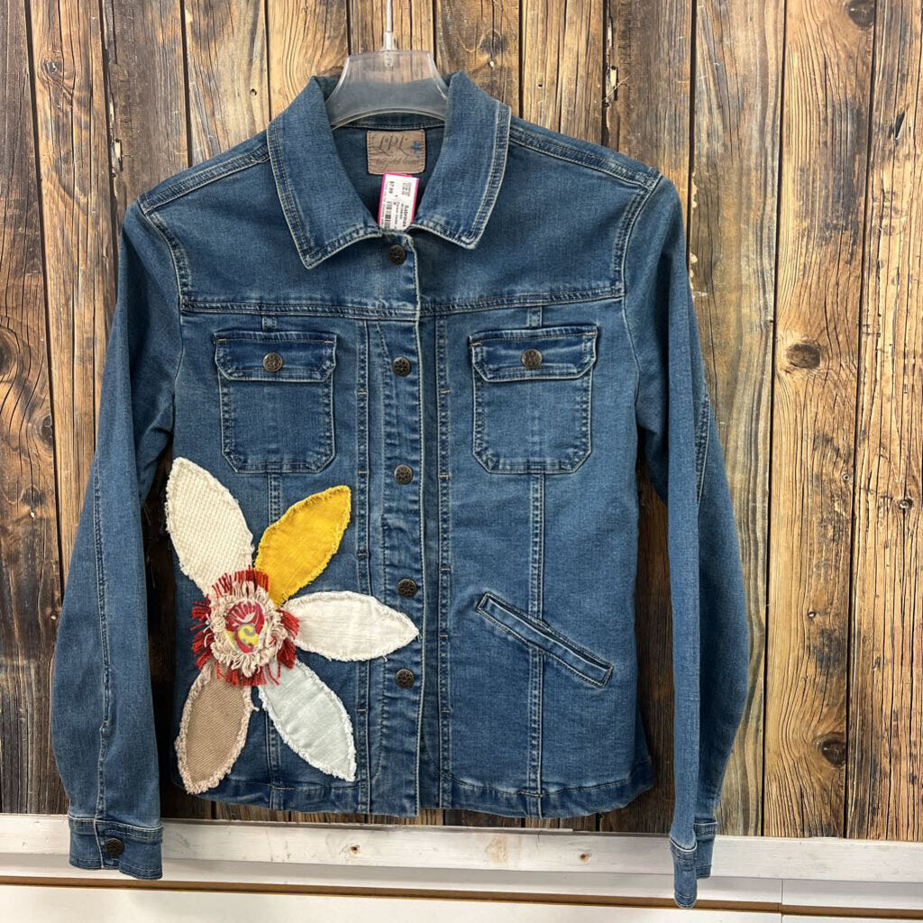 Flower Denim Jacket, Womens M