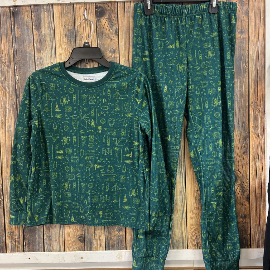 L.L. Bean Green Camping PJ Set, Boys 14/16