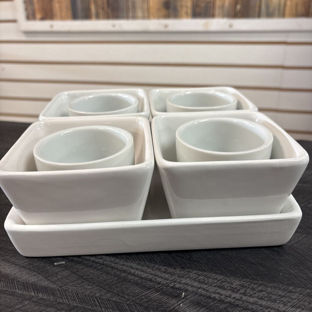 White Serving Tray w/ Ramekins - NO SHIP - 8x3