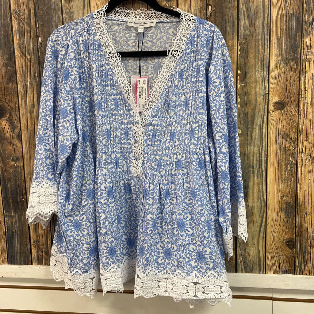 NWT Blue Floral Top, Women's 2XL