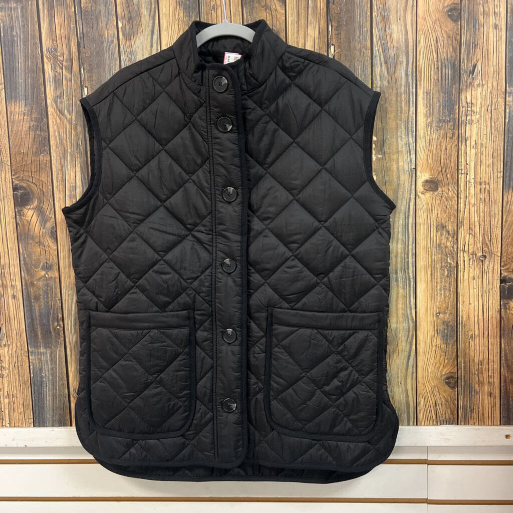 Black Button Down Puffer Vest, Mens M