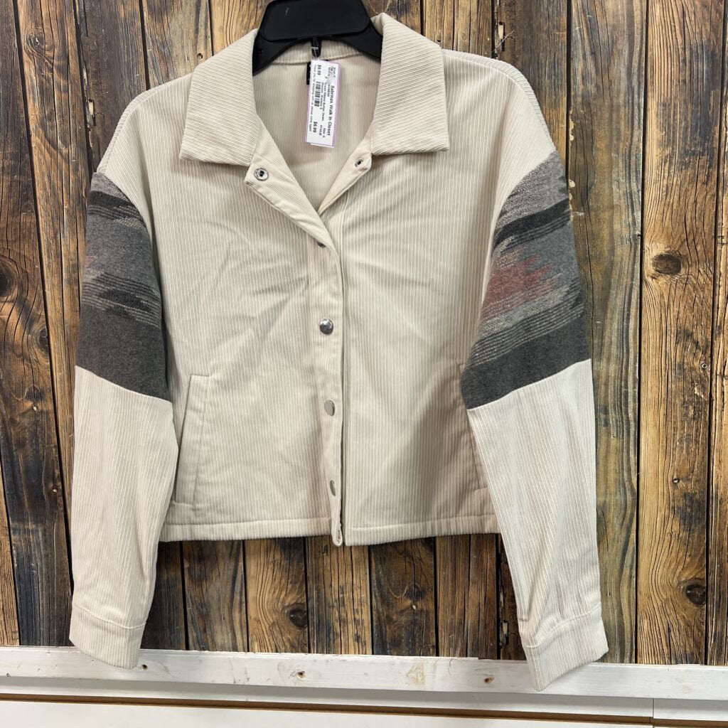 Cream Ribbed Button Down Shacket, Womens S
