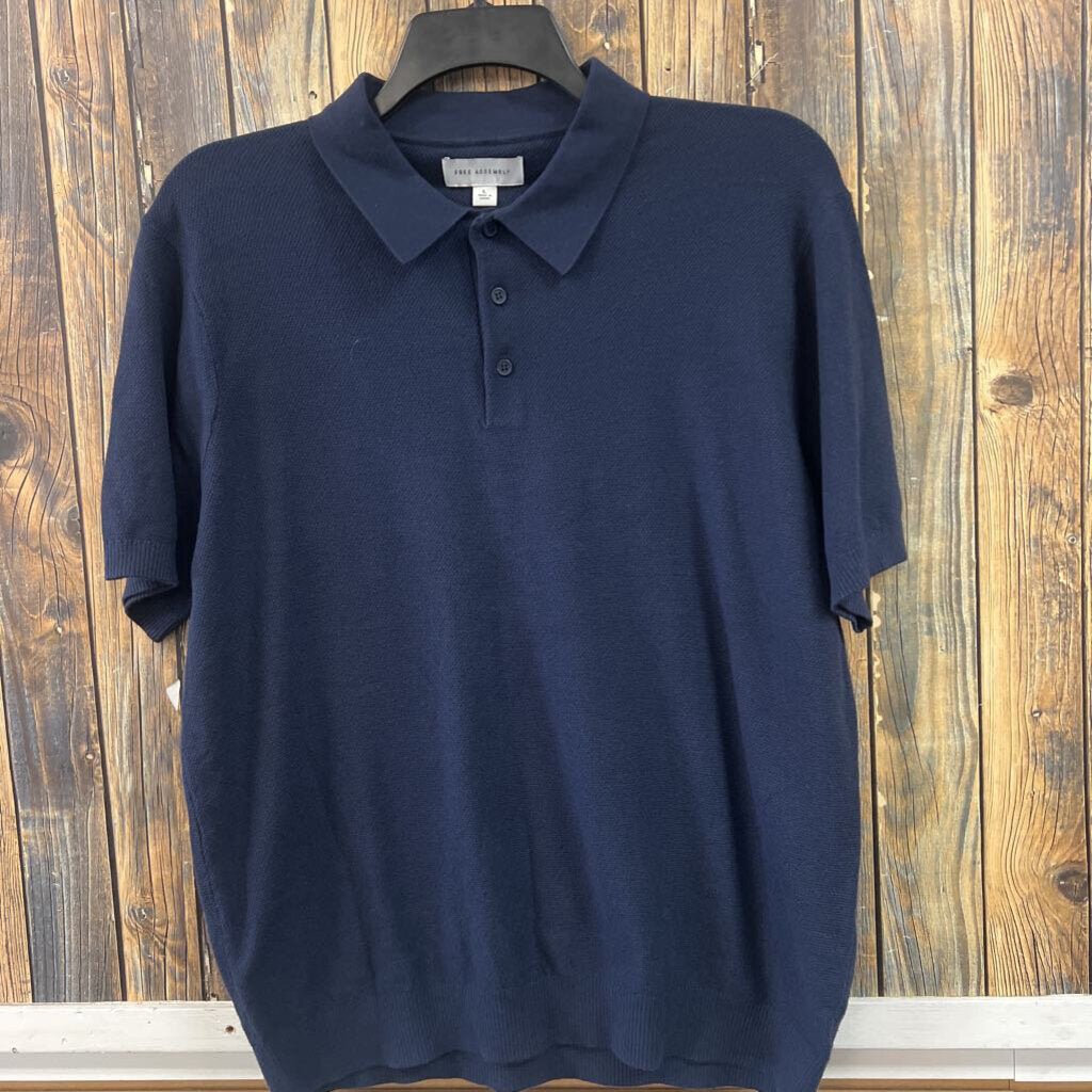 NWT Free Assembly Navy Textured Polo, Mens L