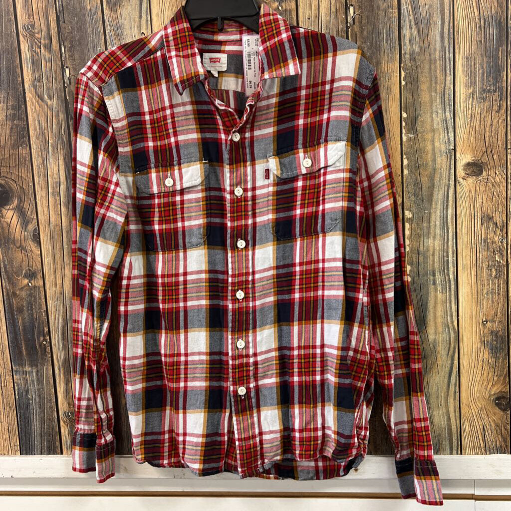 Levis Plaid Button Up Top, Mens L