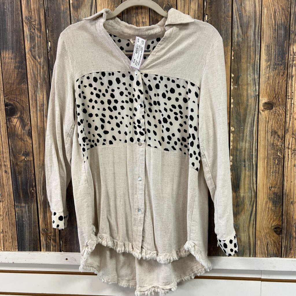 Umgee Animal Print Cream Top, Womens M