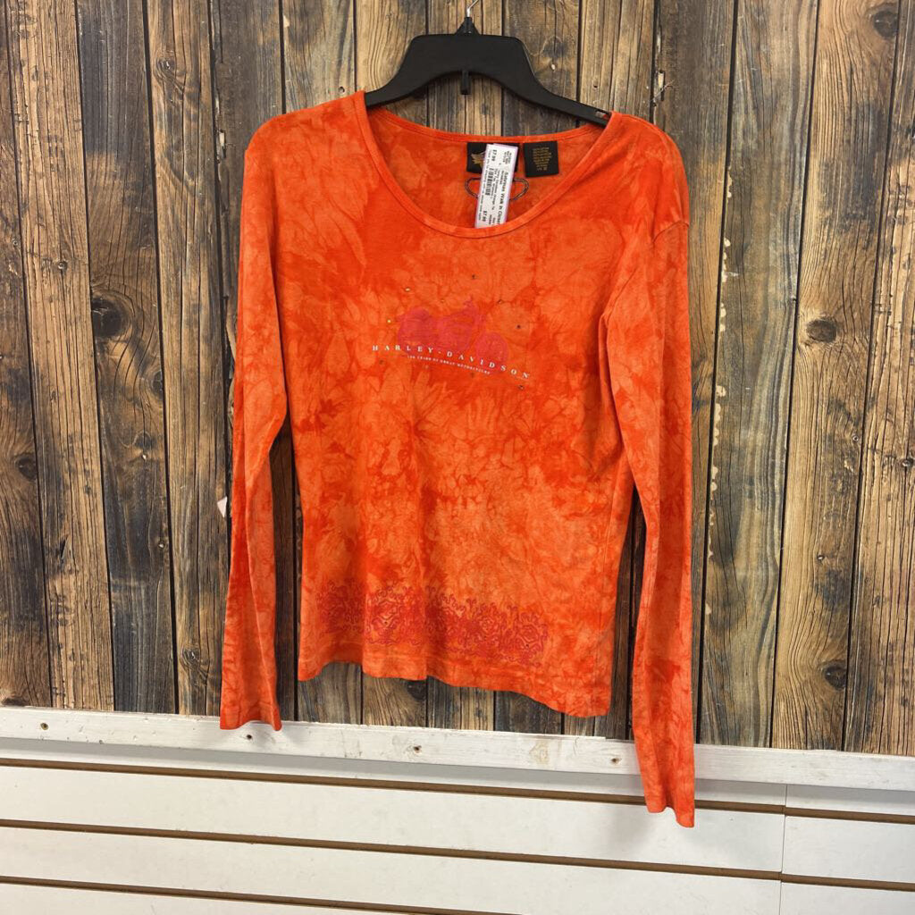 Harley Davidson Orange Tie Dye Top, Womens L
