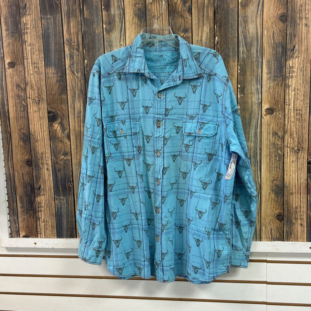 Barn Fly Cow Skull Button Up, Mens XL