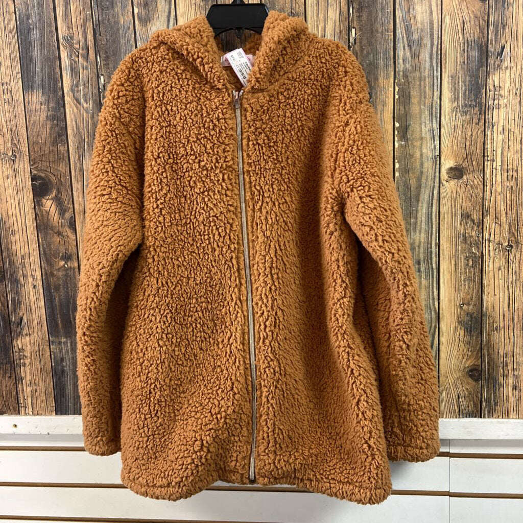 Pink Lily Brown Fuzzy Jacket, Womens L