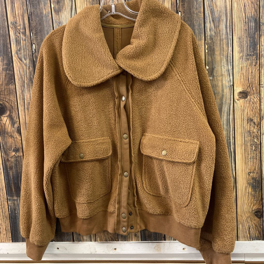 Brown Fuzzy Button Down Jacket, Womens L