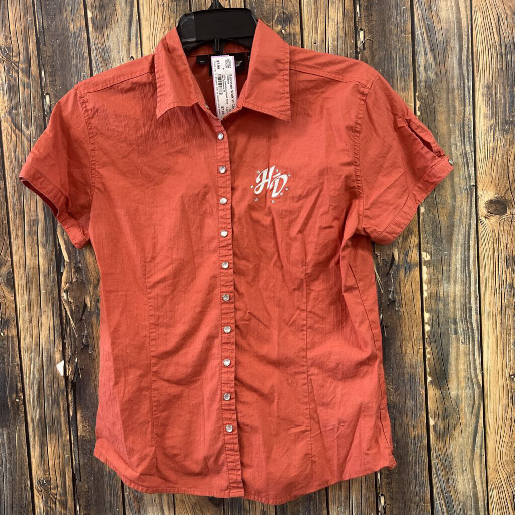 Harley Davidson Pearl Snap Top, Womens M