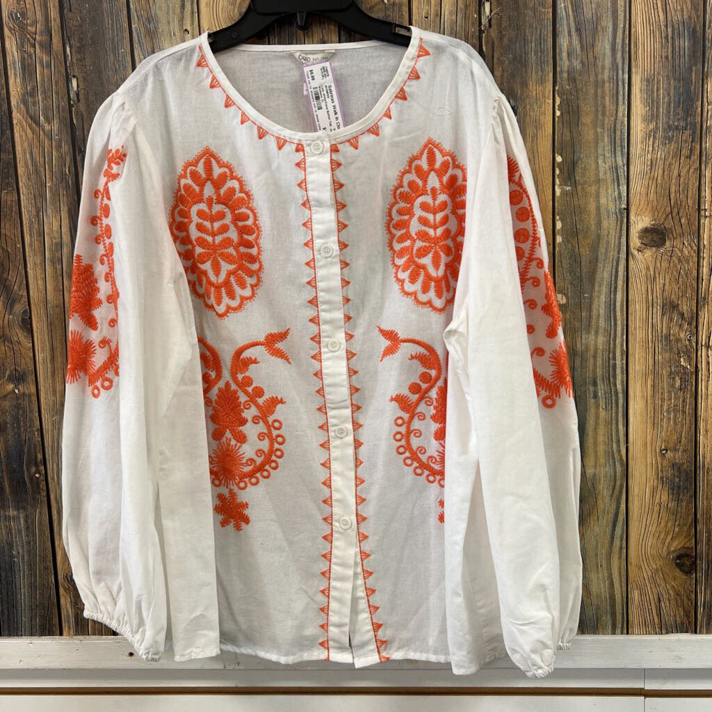 Cato White/Coral Button Top, Womens XL