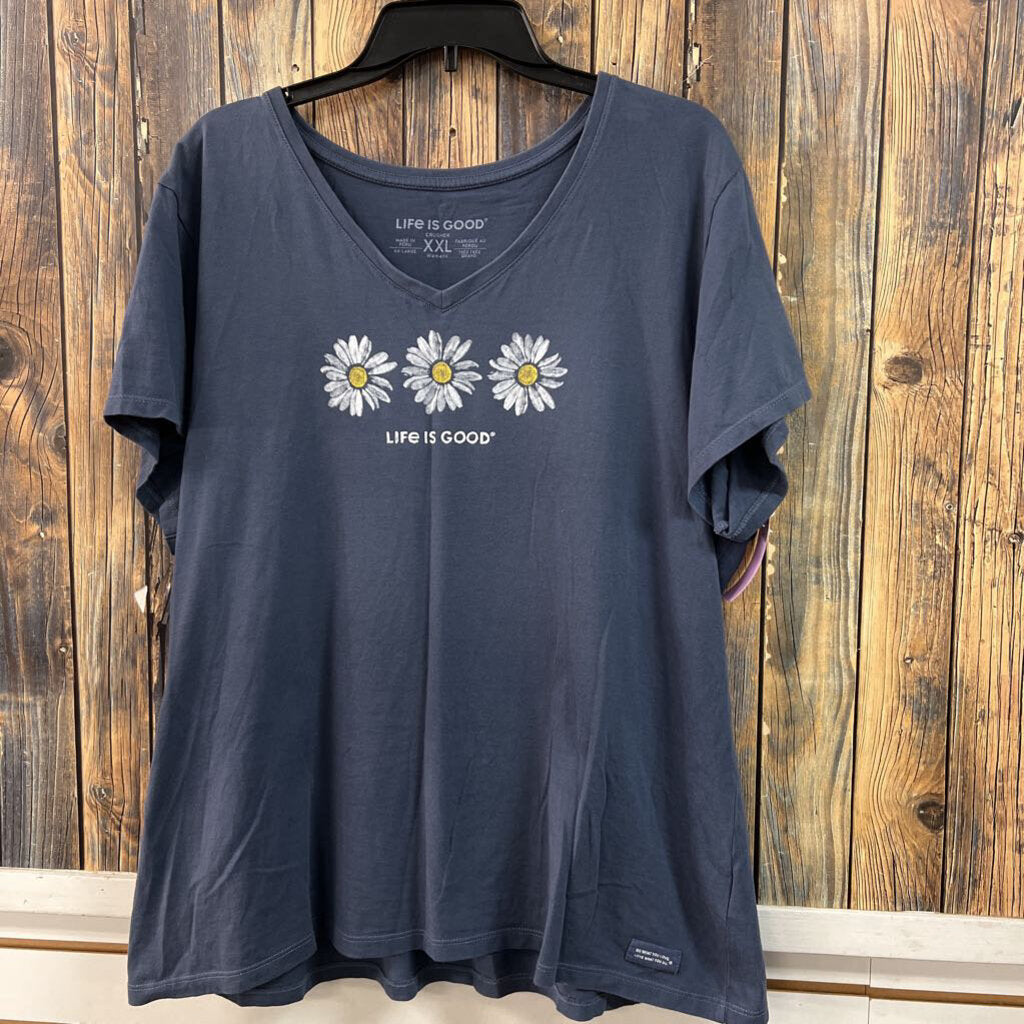 Life is Good Blue V-Neck, Womens 2X