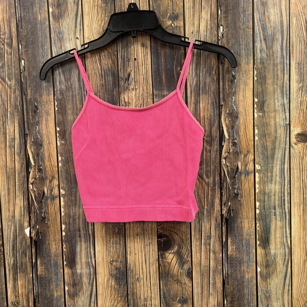 Zenana Pink Ribbed Crop Tank, Womens L/XL