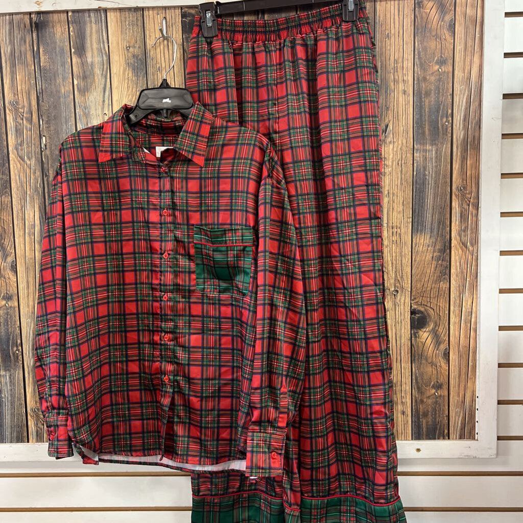 Silky Plaid Christmas PJ Set, Womens S
