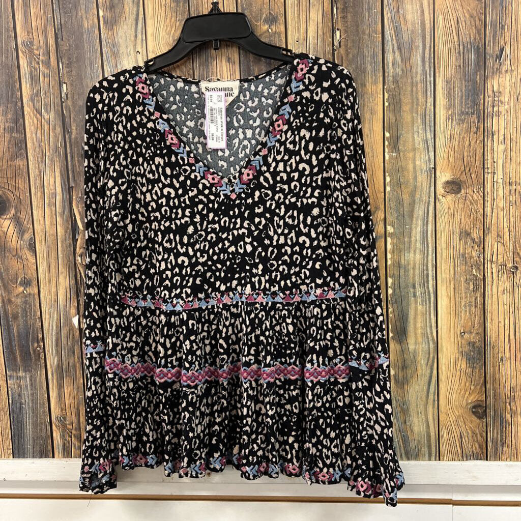 Savanna Jane Black Animal Print Top, Womens S