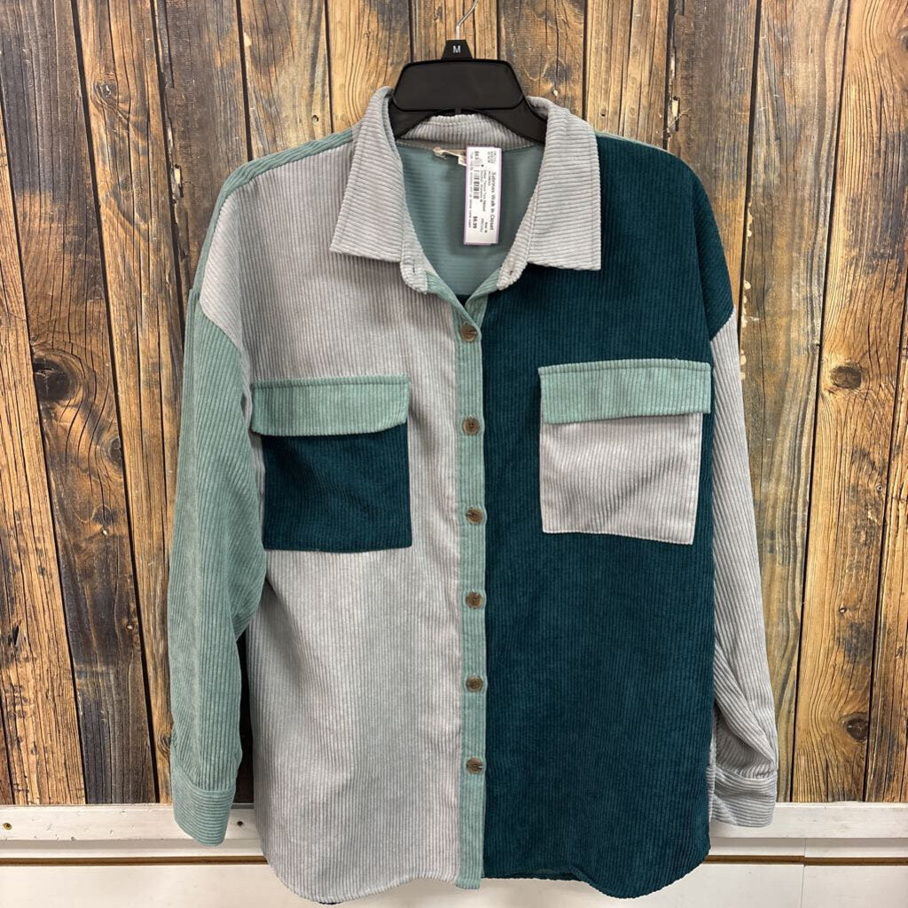 Indigo Thread Teal Ribbed Shacket, Womens M