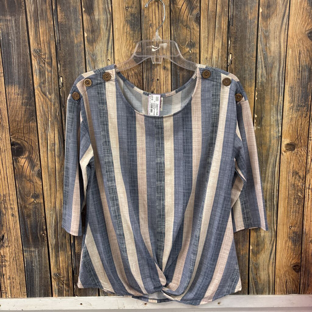 Striped Button Shoulder Top, Womens M